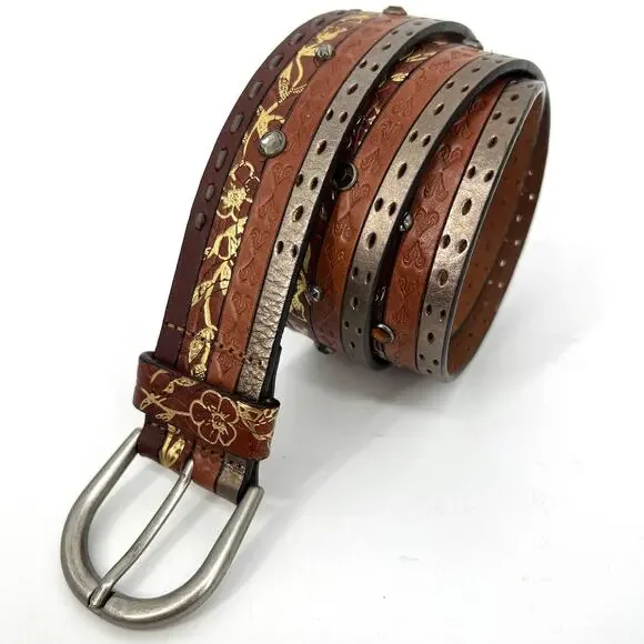 Fossil Brown Leather Floral Tooled Studded Western Style Belt Fossil | Accessories | Fossil Brown Leather Floral Tooled  main image 4